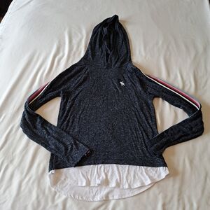 Abercrombie kids girls size 13/14 hooded blue & white hooded shirt VGUC